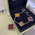 Van Cleef & Arpels CLOVER 5 MOTIFS SIVLER CARNELIAN TIGER EYE BRACELET