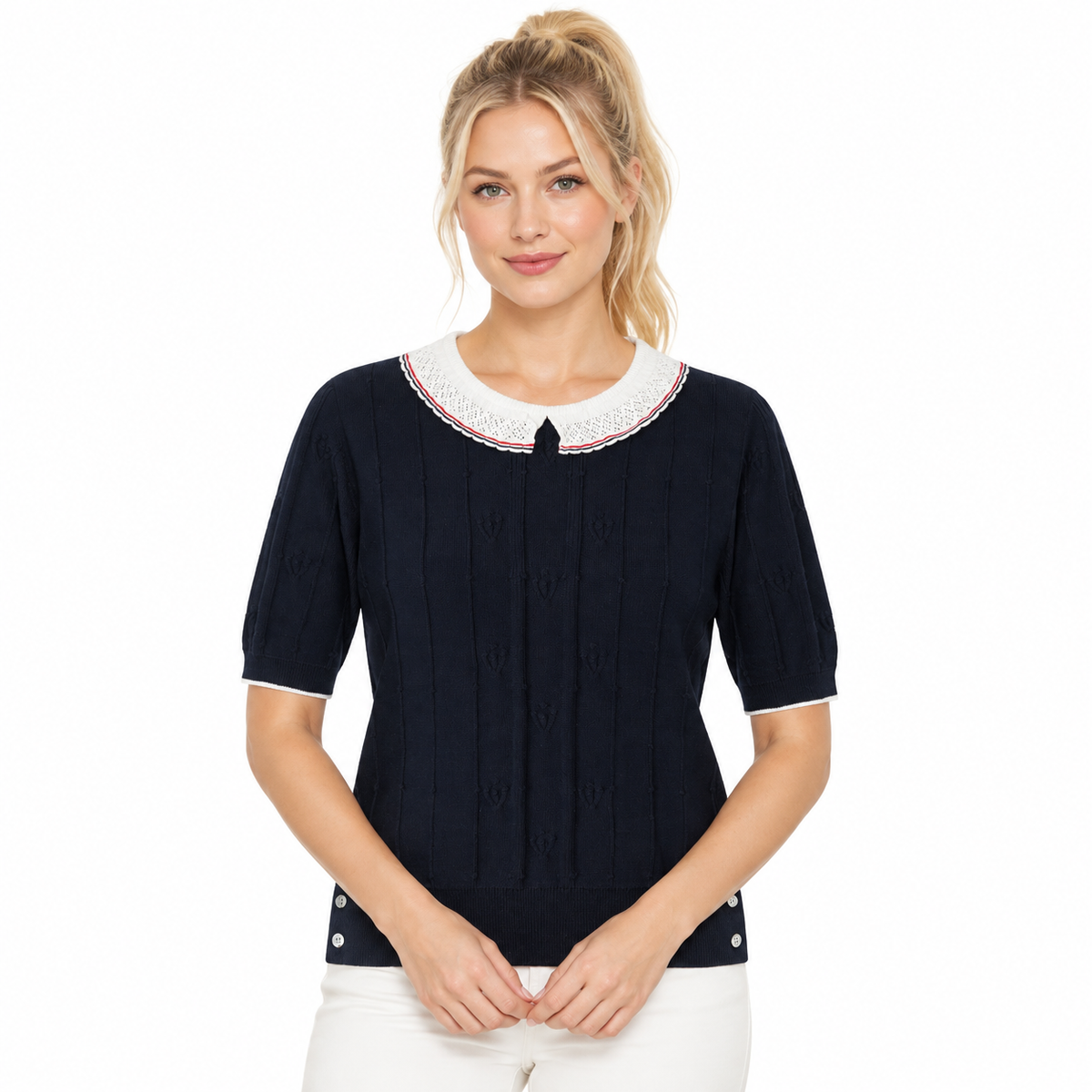 New Lace-Collar Knitted T-Shirt