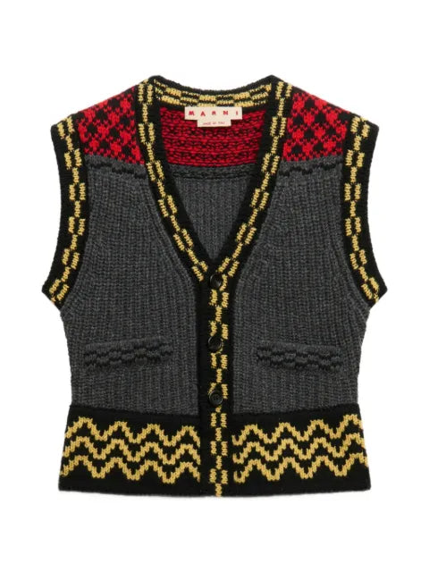 Marni jacquard-knitted geometric-trim waistcoat