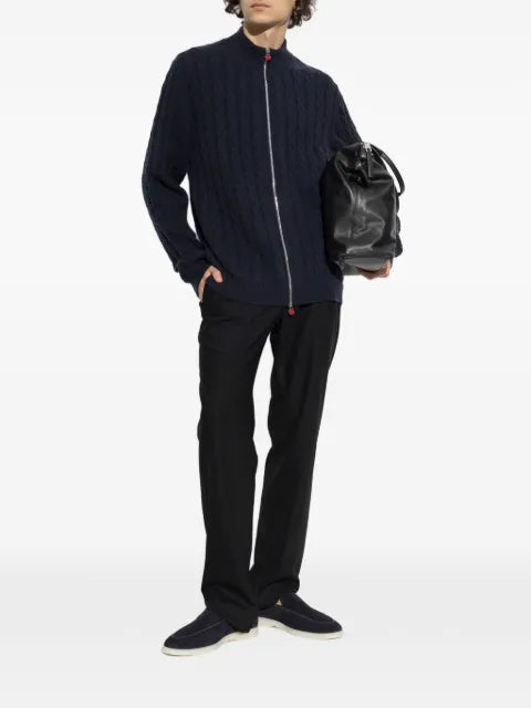 Kiton cable-knit zip-up cardigan
