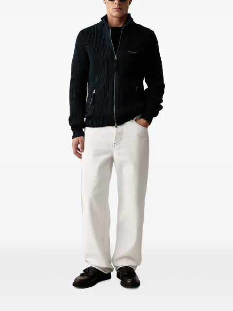 Aeronautica Militare zip-up ribbed-knit cardigan