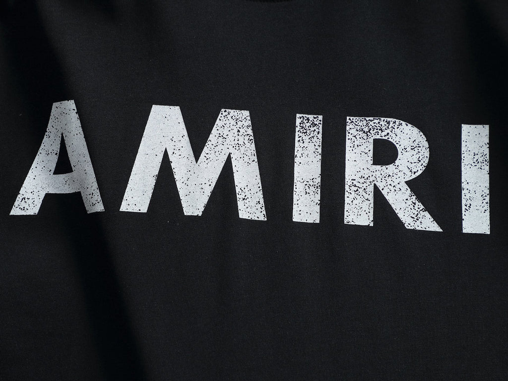 AMIRI Distressed Bold Logo Crew Neck Short‑Sleeve T‑Shirt