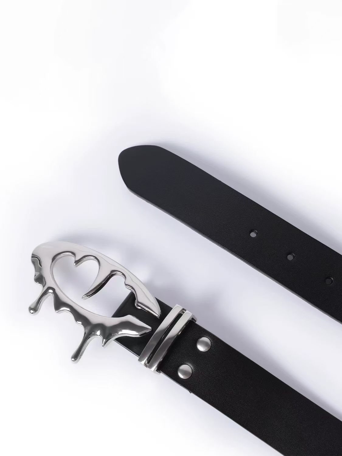 Cuibuju Leather Belt Spiked & Melting Heart Metal Buckle Waist Belt