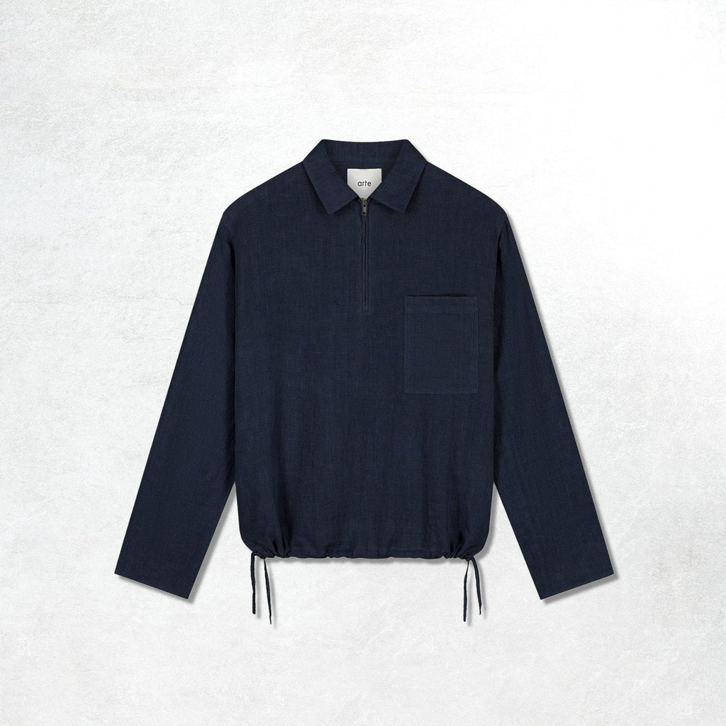 Arte Linen Quarter Zip Pullover: Navy