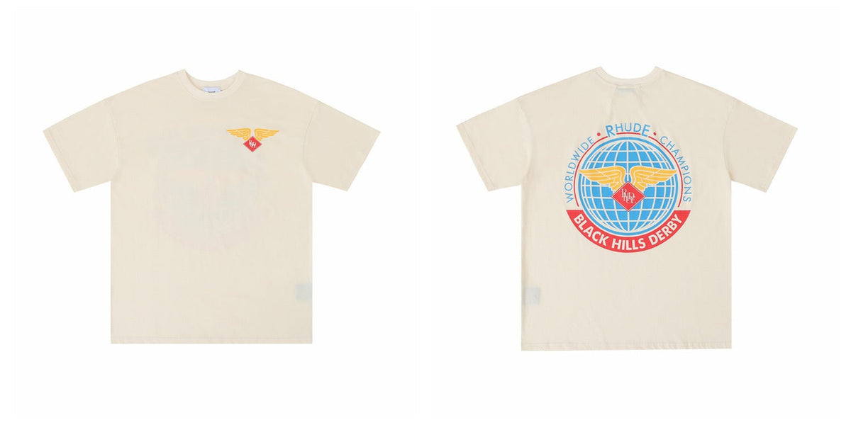 Rhude Graphic Tees Vintage High Street Loose Couple Crew Neck T-Shirt