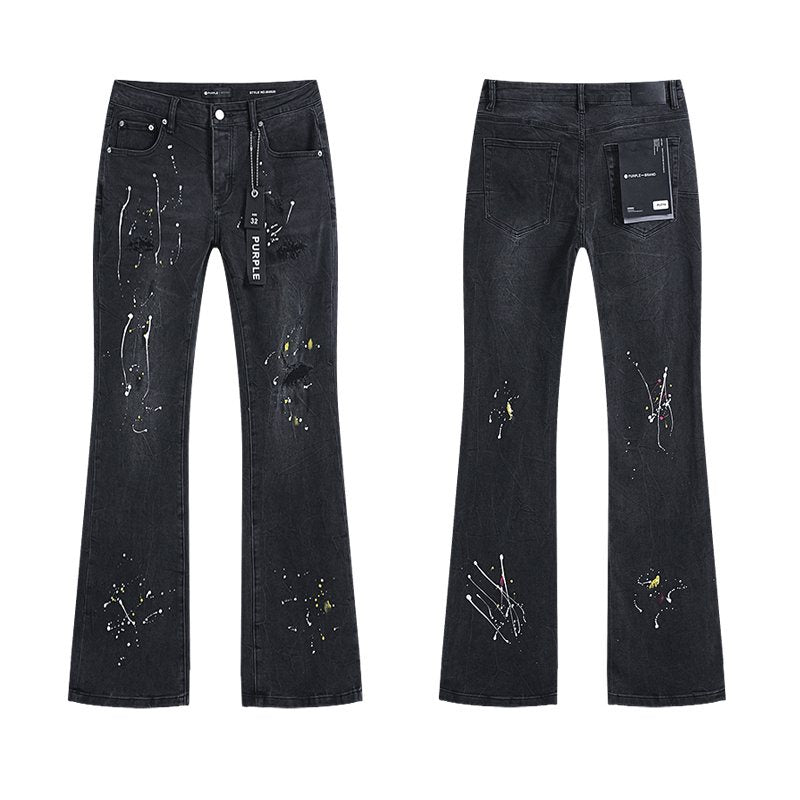Purple Brand Paint-Splatter Distressed Black Jeans