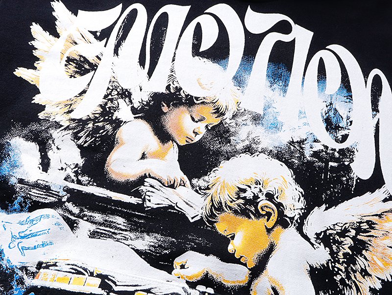 Mixed Emotion Angel Rhinestone Sleeve Graphic Hoodie