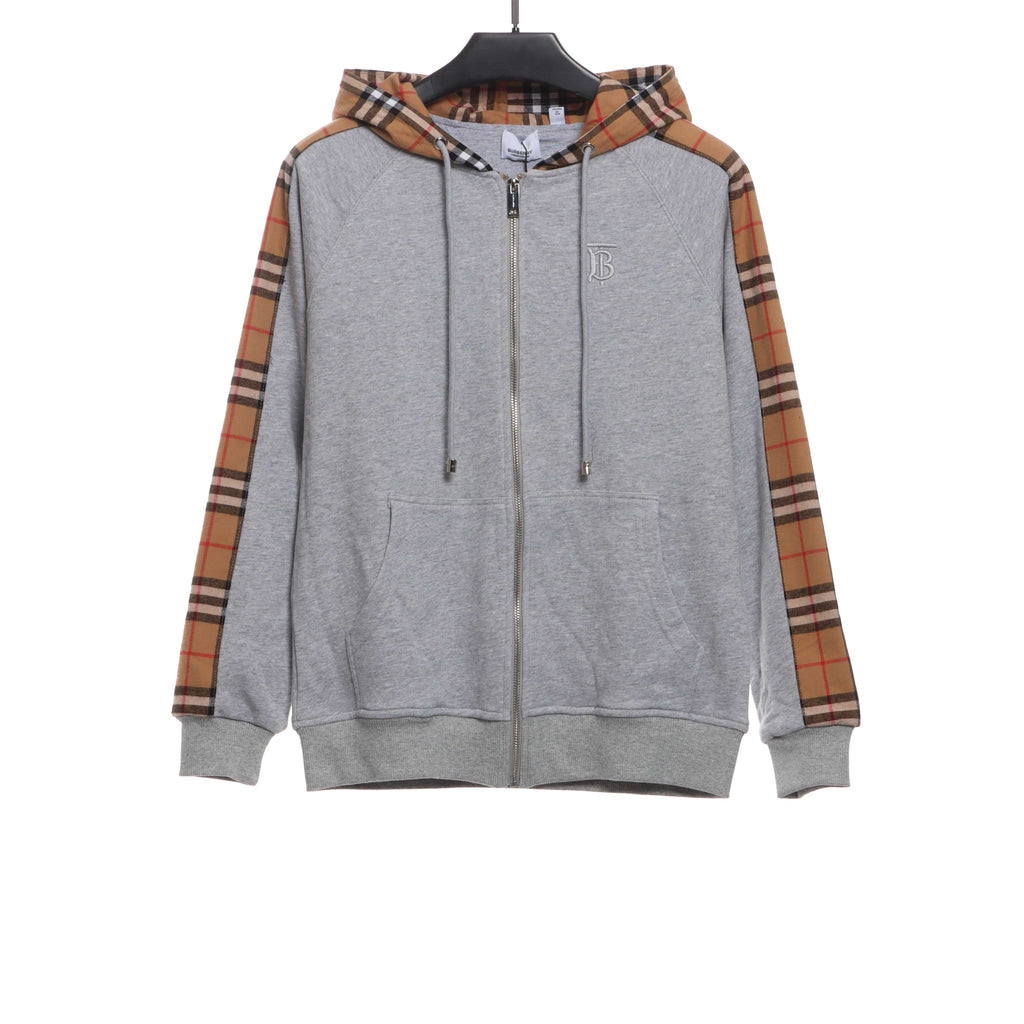 Brand Zip Up Hoodie Grey