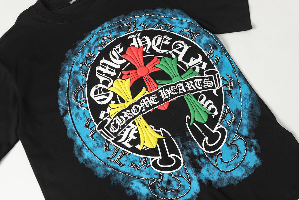 Chrome Hearts Big Horseshoe Printed 3 Cross T-Shirt