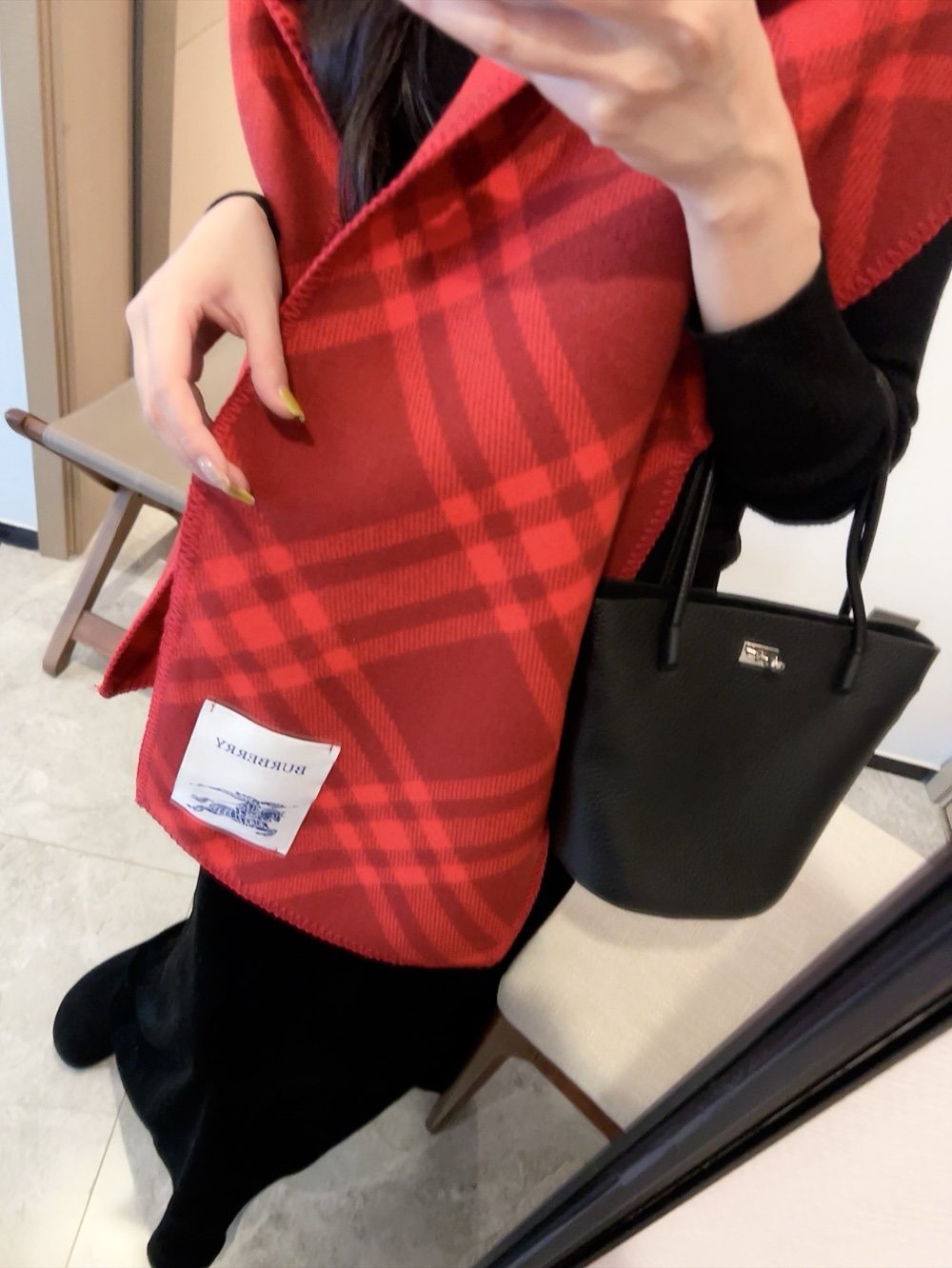 Burberry Red Check Hooded Scarf Shawl