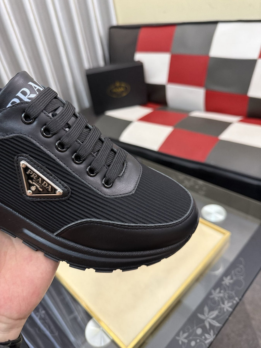 Prada Men's Black Triangle-Detail Sneakers