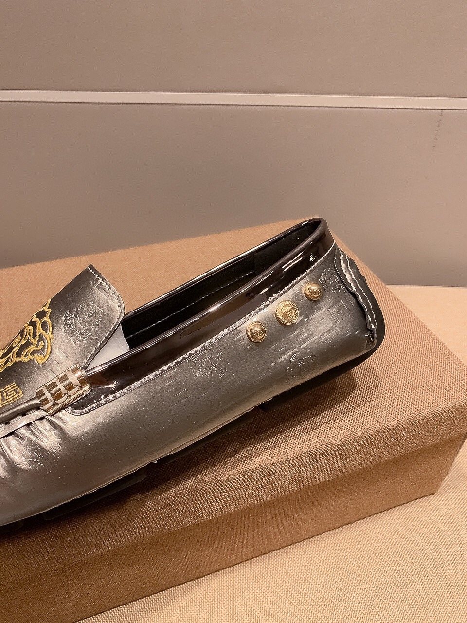 Versace Gunmetal Medusa Loafers