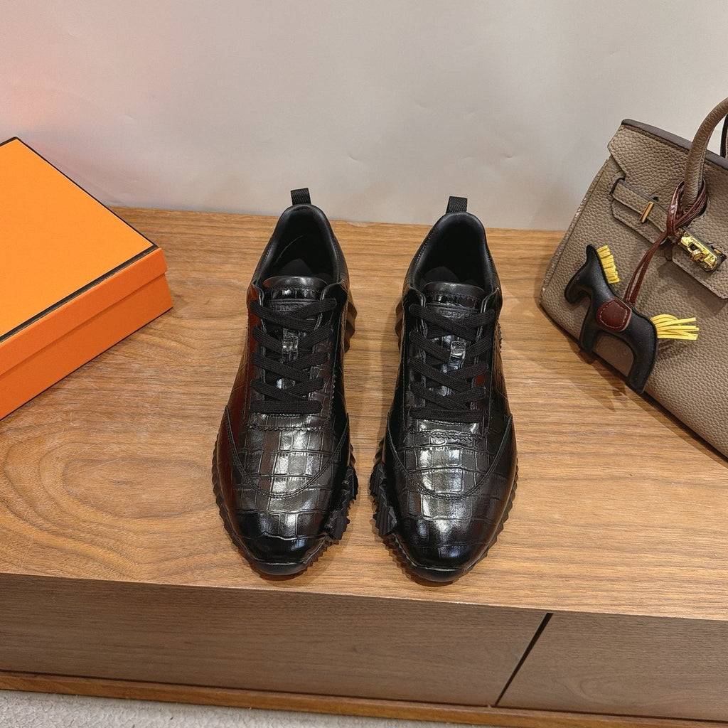 Hermès Black Textured Low-Top Sneakers