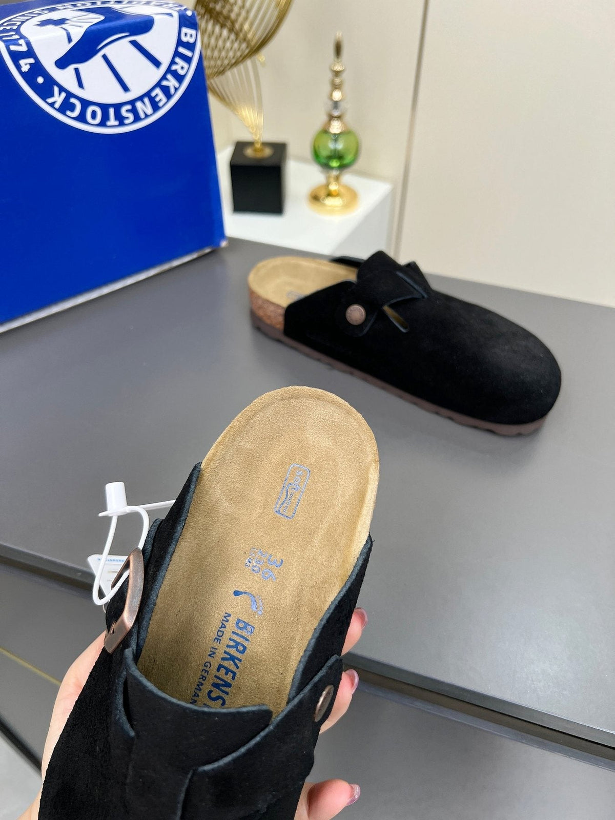 Birkenstock Black Suede Buckle Mule Clogs