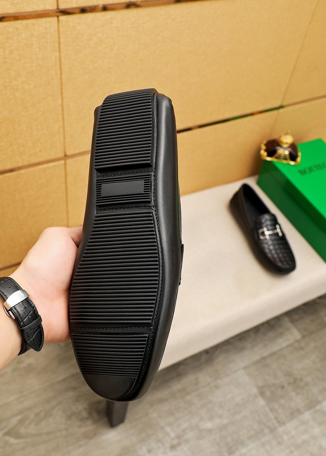 Bottega Veneta Black Woven Bit Driving Loafers