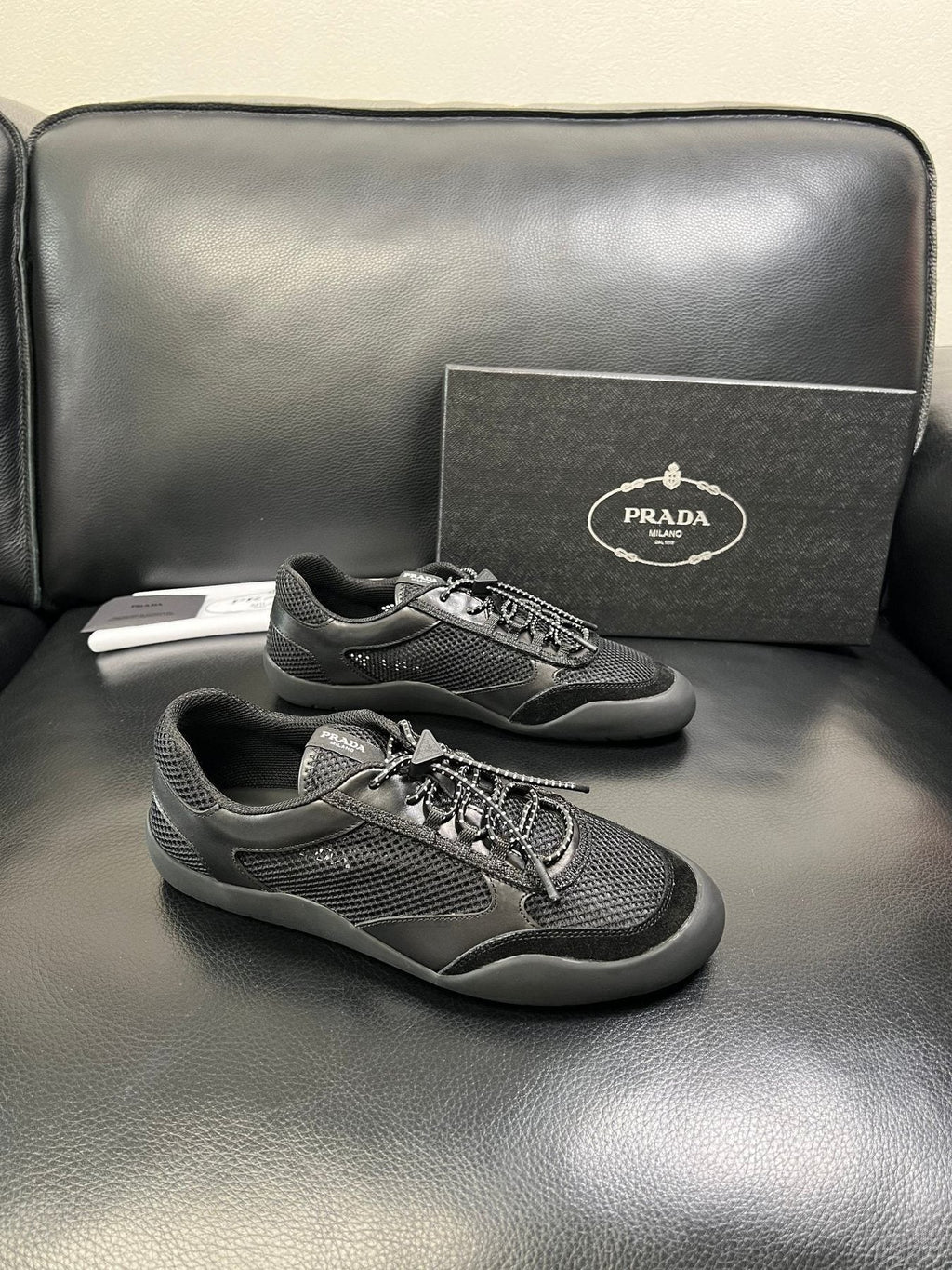 Prada Men's Black and Charcoal Gray Sneakers