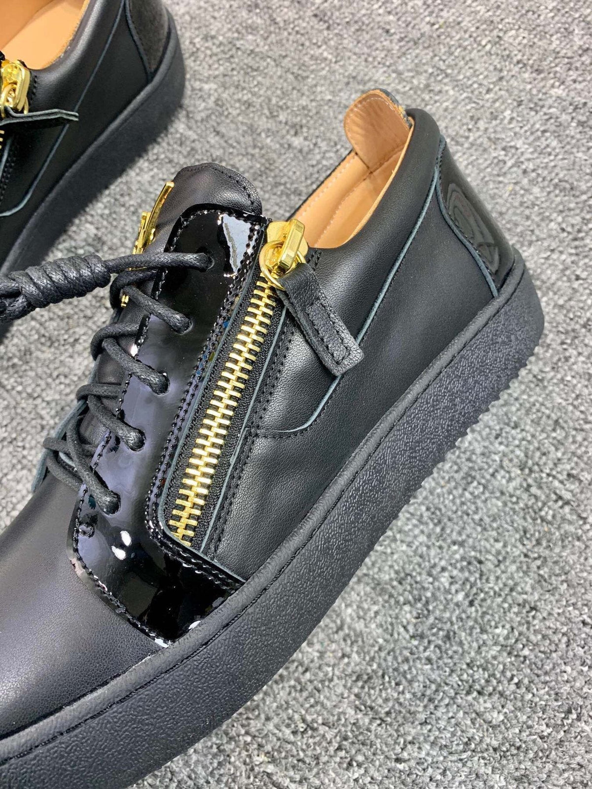 Giuseppe Zanotti Black Gold-Zip Low-Top Sneakers