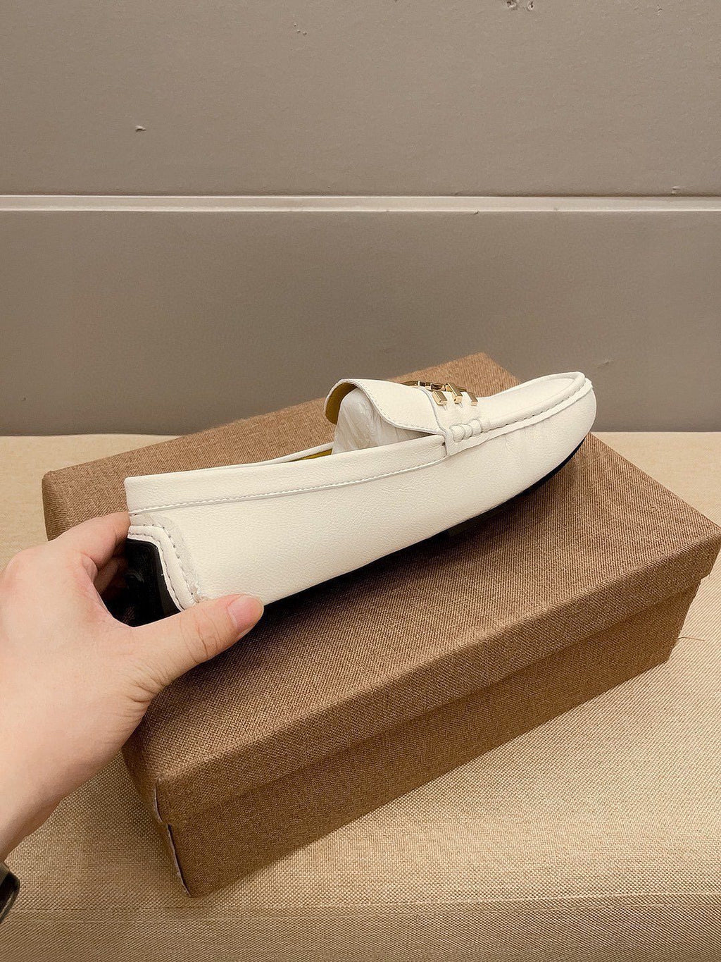 Versace Cream White Gold-Tone Loafers