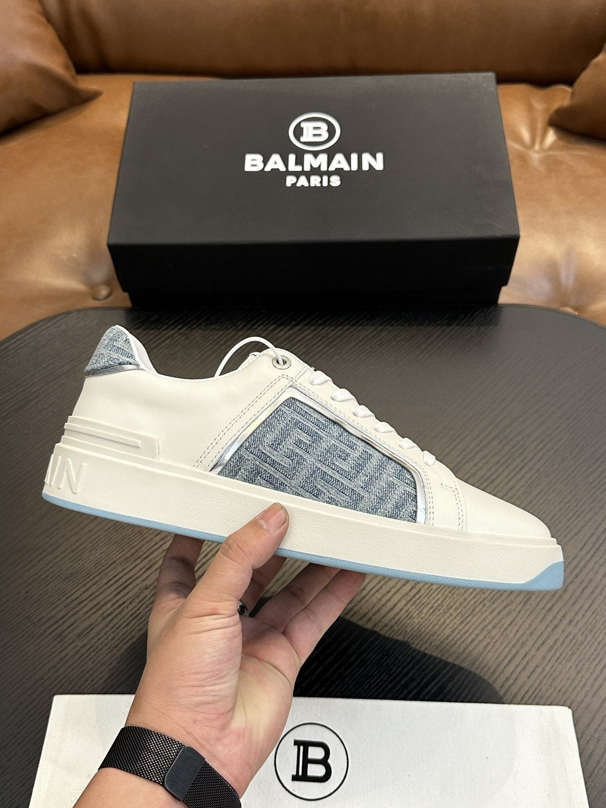 Balmain B-Skate Gray Panel Sneakers