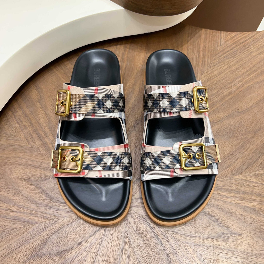 Burberry Plaid Two-Buckle Slide Sandals