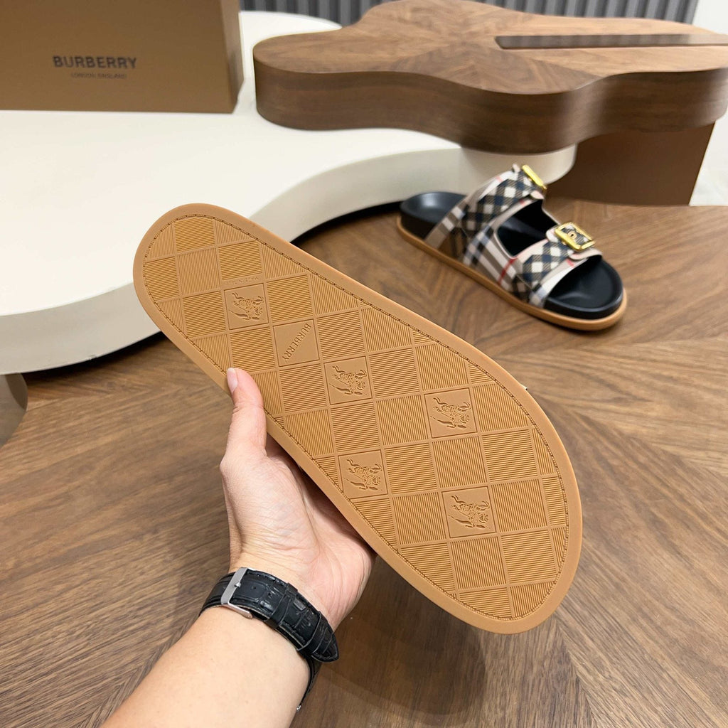 Burberry Plaid Two-Buckle Slide Sandals