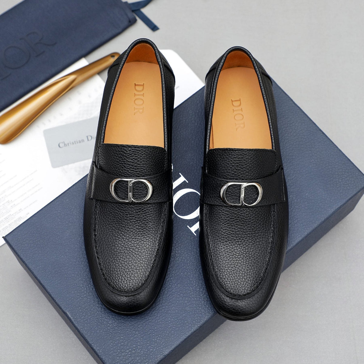 Dior Men's Pebbled Leather Hardware Loafers