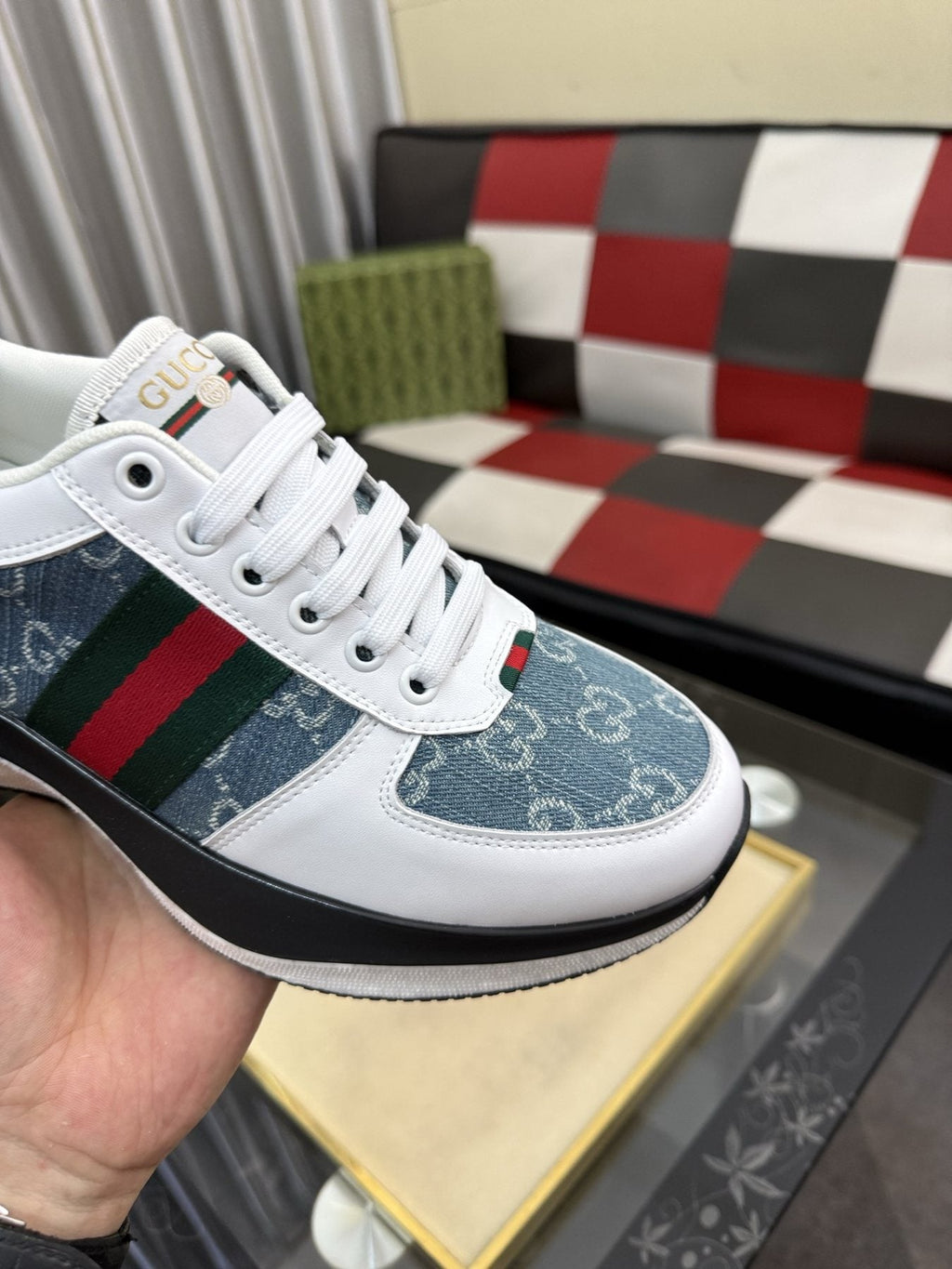 Gucci Men's Monogram Stripe Low-Top Sneakers