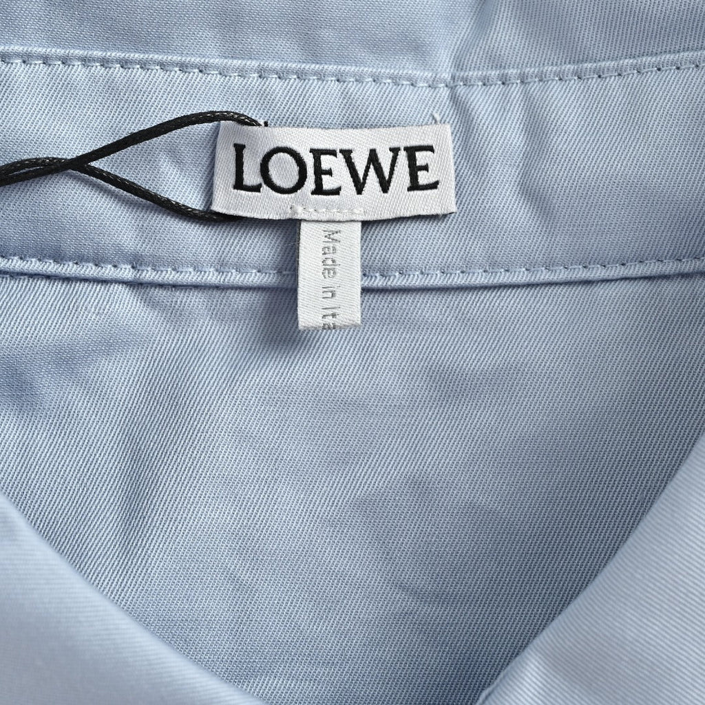 Loewe Anagram Vertical Stripe Embroidered Wool-Blend Long Sleeve Shirt – Sky Blue